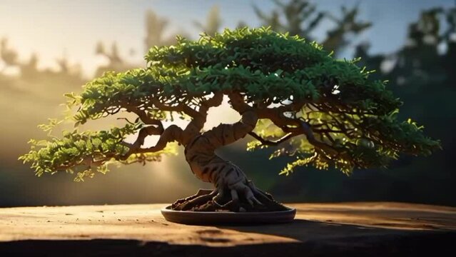 Bonsai tree in a vase, smooth 4k virtual video animation background