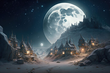 Fototapeta premium Enchanted Moonlit Village