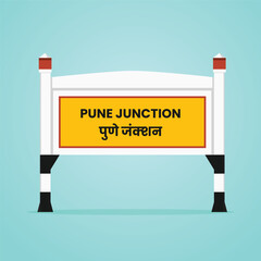 Pune junction railways name sign board vector illustration