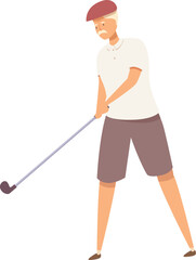 Senior golfer concentrating while playing golf on green course