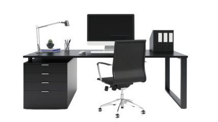 Office workstation desk on transparent background