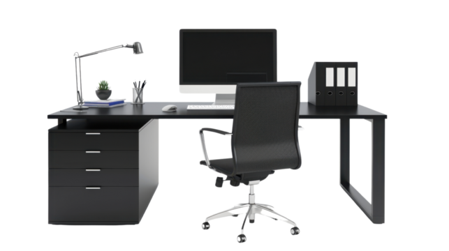 Office workstation desk on transparent background
