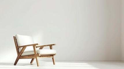 Scandinavian Living Room Mockup: Wooden Chair on White Background

