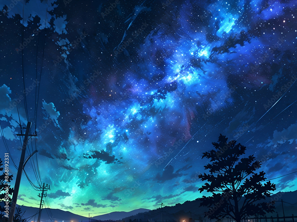 Wall mural abstract watercolor painting starry night with blue milky way