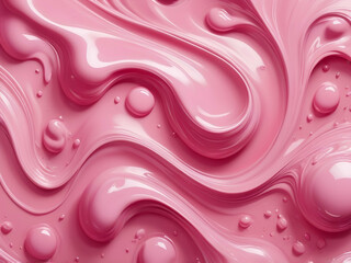 Abstract pink liquid background, paint splash, swirl pattern and water drops