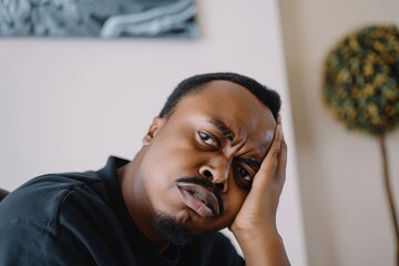 I need to take out my wisdom teeth A mid-adult African-American man is sitting and holding his face with a pained expression, while having a tootache.