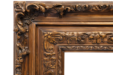 Corner of wooden frame isolated on the transparent background