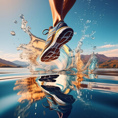 Shoe feet with splashes of water, generative ai