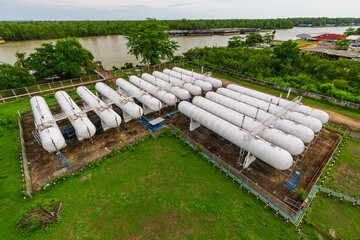 Storage tank of gas LPG in the horizontal white tank's