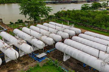 Storage tank of gas LPG in the horizontal white tank's