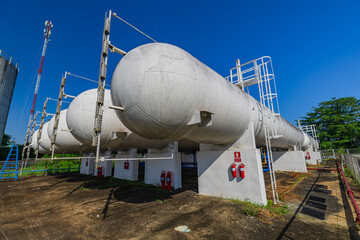 Storage tank of gas LPG in the horizontal white tank's