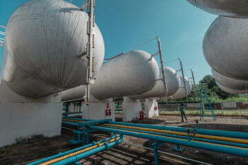 Storage tank of gas LPG in the horizontal white tank's