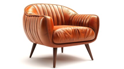 Tobacco Leather Modern Chair Isolated in White

