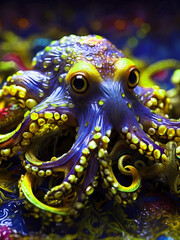 Abstract colorful octopus art in ocean