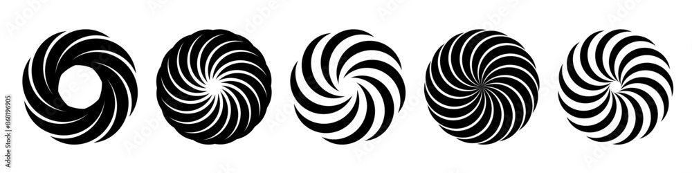 Fototapete concentric pinwheel. twisting circles logo design elements set. black and white vector icon isolated
