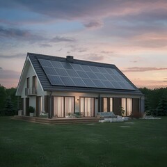 Obraz premium Future modern homes use solar panels