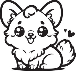 Adobe Illustrator ArtworkA cute cartoon corgi with big, sparkling eyes and a small tail, outlined in black and white.
