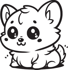 Adobe Illustrator ArtworkA cute cartoon corgi with big, sparkling eyes and a small tail, outlined in black and white.