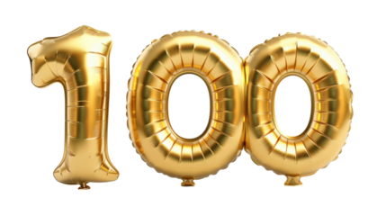 Gold balloon, Number hundred balloon made of gold color on transparent  background