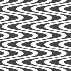 Groovy lines abstract seamless pattern. Retro 1970s nostalgic geometric background. Simple shaped black and white vector print for paper, fabric, surface.