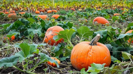 Obraz premium A Field of Ripe Pumpkins Ready for Harvest