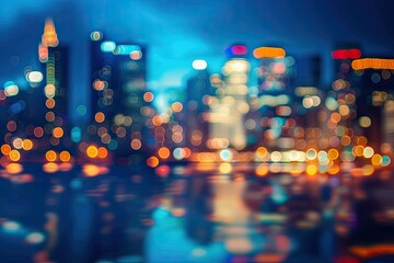 Defocused cityscape at night with bright lights 