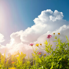 Fir tree against blue sky natural backdrop
