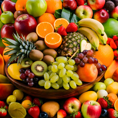 Colorful vegetables and fruits vegan food in rainbow colors