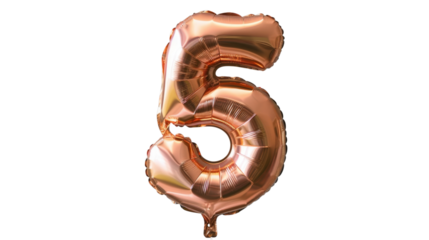 Rose gold balloon, Number five balloon made of rose gold color on transparent  background