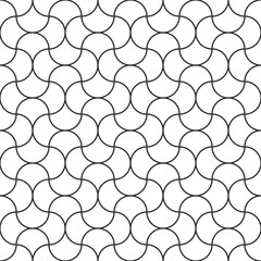 Monochrome ogee seamless pattern. Abstract stylized vector background with scallop shape motifs and wavy lines. Moroccan scales mosaic wallpaper print