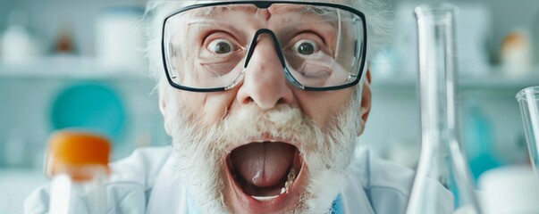 Joyful Scientist Making an Unexpected Discovery Reacts With Red Alert Eureka Moment