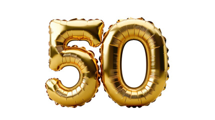 Gold balloon Number fifty balloon made of gold color on transparent  background