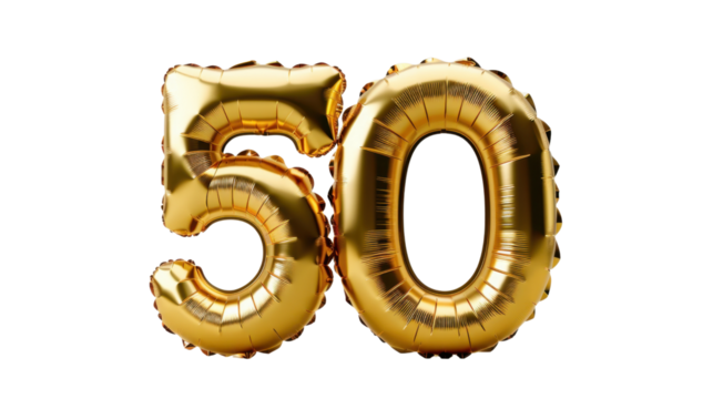 Gold balloon Number fifty balloon made of gold color on transparent  background
