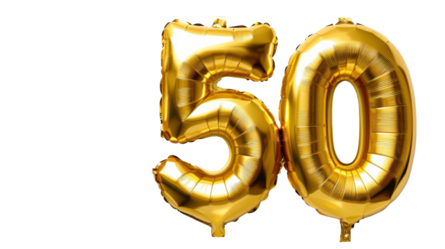 Gold balloon Number fifty balloon made of gold color on transparent  background