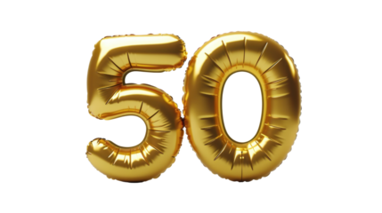 Gold balloon Number fifty balloon made of gold color on transparent  background