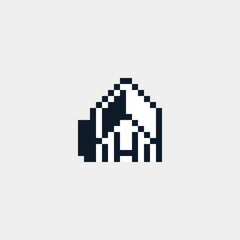 Town, house icon pixel art style wooden village, home isolated on white, vector graphic illustration. Design for stickers, logo, web and mobile app.
