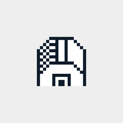 Town, house icon pixel art style wooden village, isolated on white, vector graphic illustration. Design for stickers, logo, web and mobile app.
