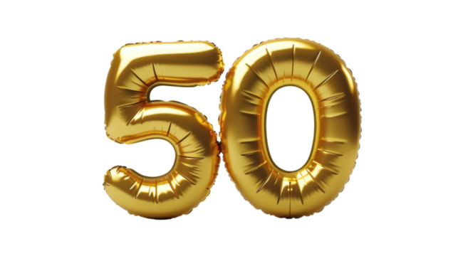 Gold balloon Number fifty balloon made of gold color on transparent  background