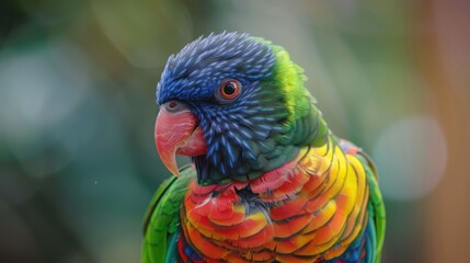 Fototapeta premium Detailed shot of a beautiful parrot, highlighting its vibrant colors and sharp beak