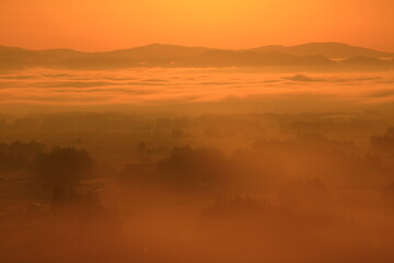 岩手県花巻市　朝の田園風景