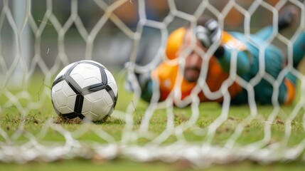 Intense Soccer Championship Moment: Player Scores Goal, Goalkeeper Misses - Red Alert Situation