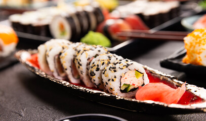 Detailed View of Various Kind of Sushi Pieces.