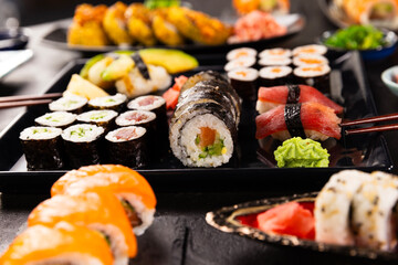 Detailed View of Various Kind of Sushi Pieces.