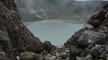 View of Sorikmarapi volcanic crater lake, North Sumatra, Indonesia.