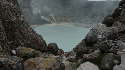 View of Sorikmarapi volcanic crater lake, North Sumatra, Indonesia.