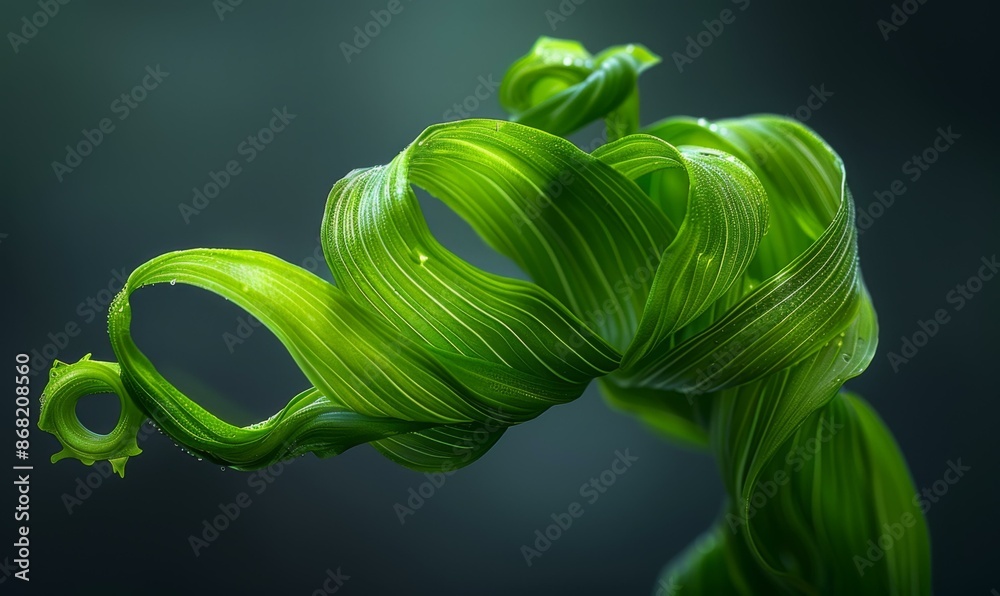 Sticker Close-up of a green leaf with water droplets. AI.