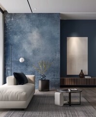 Blue wall and minimalist decor in a modern apartment