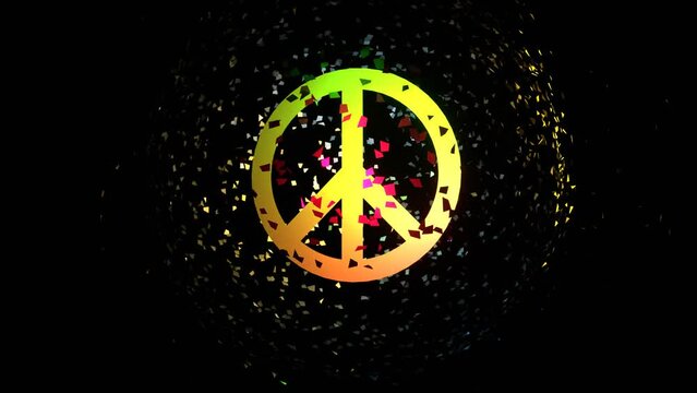 16 seconds of peace sign symbol scintillating colours with rotating globe on black background HD video 1920 1080 animation animated motion graphics
