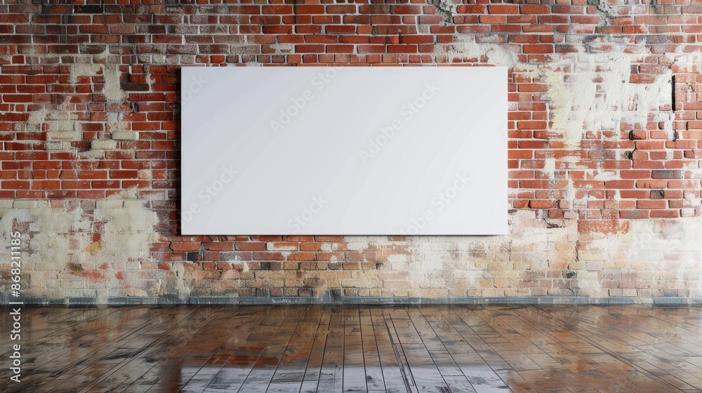 Sticker White board against brick walls and floor for text and background