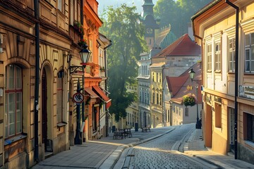 Obraz premium Cobblestone Street in a European City